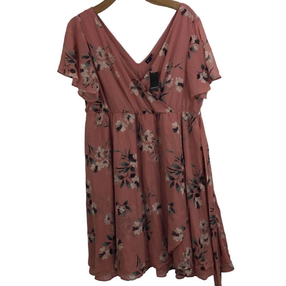 Torrid Womens Blush Floral Chiffon Wrap Midi Dress Pink Plus Size 1X